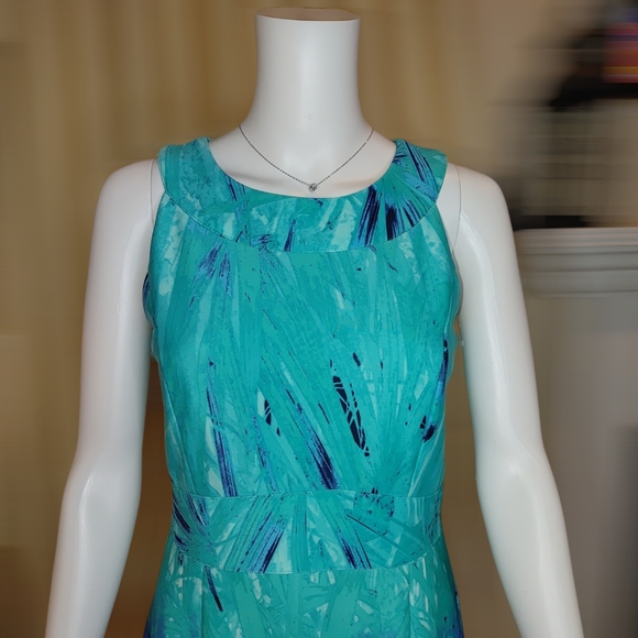 SPENSE TROPICAL PALM LEAF PRINT DRESS, BLUE/ GREEN 6 - Picture 2 of 8